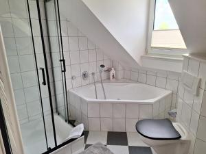 a bathroom with a toilet and a bath tub at Villa Feyen in Trier in Trier