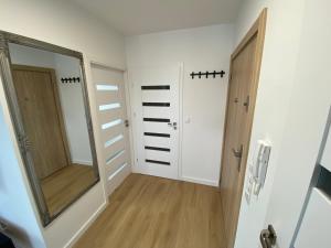 vestidor con espejo y armario en Apartament Zielony Widok, en Pruszcz Gdański