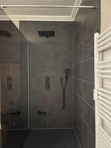 a shower with a glass door in a bathroom at 4 Zimmer Design Atelier Wohnung in Goslar