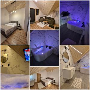 un collage de photos d'une chambre d'hôtel avec baignoire dans l'établissement Apartament z jacuzzi U Parów, à Białka Tatrzańska