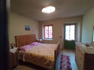 um quarto com uma cama e duas janelas em Il cuore delle dolomiti em Vinigo