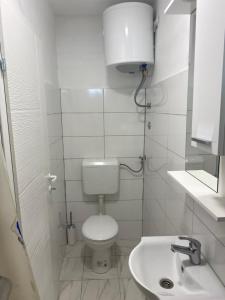 ein weißes Bad mit einem WC und einem Waschbecken in der Unterkunft Rooms Lepara in Konjic