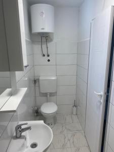 ein weißes Bad mit einem WC und einem Waschbecken in der Unterkunft Rooms Lepara in Konjic