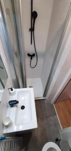 bagno con lavandino bianco e doccia di L'Althéa II a Bron