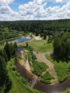 een luchtzicht op een rivier met bomen en een huis bij Bille in Bille