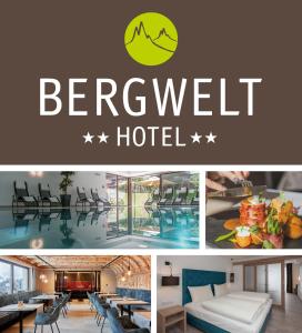 a collage of photos of a beverrett hotel at Hotel Bergwelt in Längenfeld