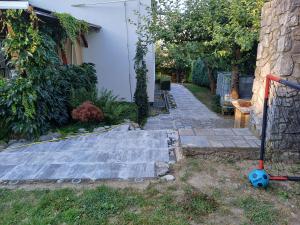 un giardino con un pallone da calcio in cortile di Apartmán na Vyhlídce a Šumperk