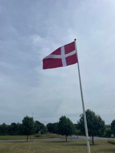 een vlag op een paal in een veld bij Villa Kulla in Bramming