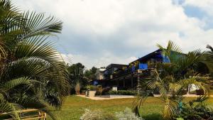 une maison avec des palmiers devant elle dans l'établissement Difrika Country Resort, à Jinja