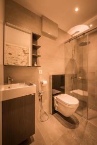 a bathroom with a toilet and a shower and a sink at Dependance Penthouse in Interlaken