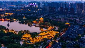 an aerial view of the forbidden city at night at Gran Melia Xi'an in Xi'an