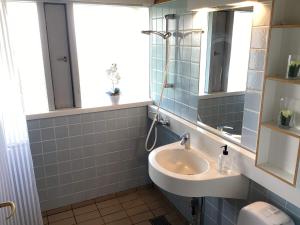 a bathroom with a sink and a mirror at Holiday home Aabenraa LXXIX in Aabenraa