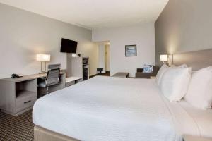 Pokój hotelowy z dużym łóżkiem i biurkiem w obiekcie Days Inn & Suites by Wyndham Moncton w mieście Moncton