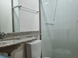 ein Bad mit einem WC, einem Waschbecken und einer Dusche in der Unterkunft Star Hotel 204 Apenas diferente in Juiz de Fora