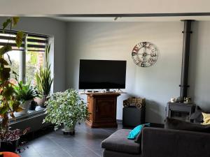 a living room with a flat screen tv and plants at Chambre de la Wamme 2 in Marche-en-Famenne