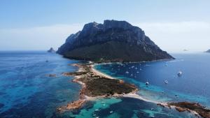 eine Insel im Ozean mit Booten im Wasser in der Unterkunft Case Vacanze Villa Rosita in San Teodoro