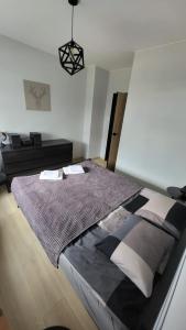 1 dormitorio con 1 cama grande en una habitación en Apartament SOLO, en Pruszcz Gdański