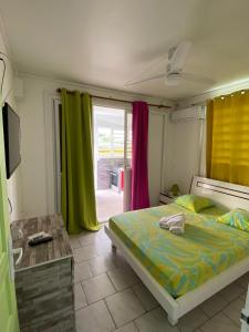 Un dormitorio con una cama grande y una ventana en Tropic Arth Paradise, en Port-Louis