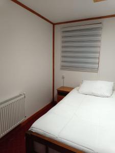 - une chambre avec un lit blanc et une fenêtre dans l'établissement Hostal B&B Coastal Natales, à Puerto Natales