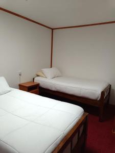 - une chambre avec 2 lits et 2 tables de chevet dans l'établissement Hostal B&B Coastal Natales, à Puerto Natales