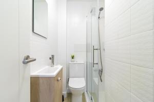 een witte badkamer met een toilet en een wastafel bij Precioso apartamento en el centro recién reformado in Santander