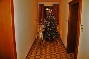 Ein Weihnachtsbaum im Flur mit einem Rentier in der Unterkunft Alpenzeit in Flachau