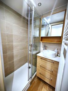 a bathroom with a shower and a sink at BIG FLAT - LE CALA - Hypercentre - 4 chambres, 13 personnes, proche plage gare et parking, WIFI, Air Conditioning l GROUPE l BUSINESS l FAMILLE in Nice