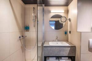 bagno con lavandino e doccia di Hotel Hubert Grand Place a Bruxelles