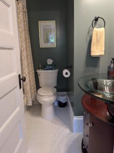 a bathroom with a toilet and a sink at Rose & Thistle B&B Lunenburg in Lunenburg