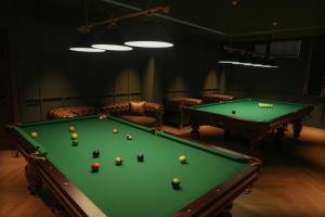 - une salle de billard avec un billard et quelques balles dans l'établissement Eikon Apartments Abastumani, à Abastumani