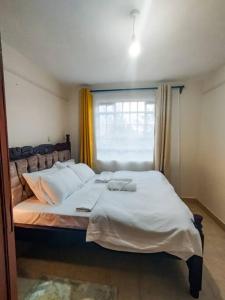 Cette chambre comprend un grand lit et une fenêtre. dans l'établissement Cosy Homes Eldoret, à Eldoret