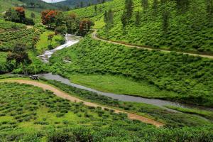 Wijąca się rzeka na wzgórzu z krętą drogą w obiekcie SpiceGreen Homestay,Thekkady w mieście Thekkady