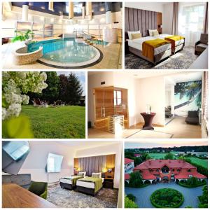 a collage of pictures of a hotel room at Hotel Korona Spa & Wellness in Lublin