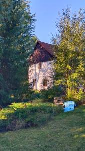 een oud stenen huis midden in een tuin bij Chaloupka u Jiřího in Nová Pec