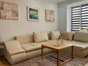 Зона вітальні в Family-Friendly 2BR Apartment with Free Parking