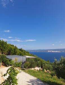 un bâtiment situé sur une colline à côté d'une masse d'eau dans l'établissement Bella vista with jacuzzi 1, à Omiš