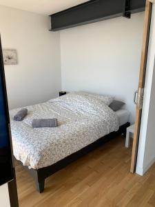 เตียงในห้องที่ Appartement neuf, vue sur saône