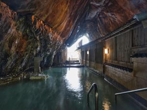 Un canal en una cueva con agua. en Hotel Urashima, en Katsuura