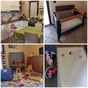 un collage di foto di una cucina e di una camera da letto per bambini di Appartamento Riviera ad Arona