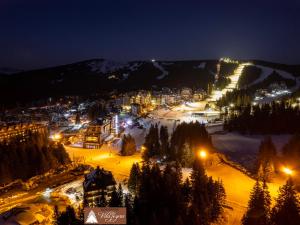 une ville la nuit avec des lumières sur une piste de ski dans l'établissement VILA JEZERO, à Kopaonik