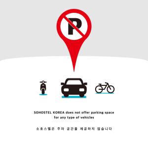 a set of parking signs with a car and a red pointer at Sohostel Korea in Busan