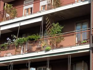 un immeuble d'appartements avec des plantes en pot sur ses balcons dans l'établissement CASA DELLA ZIA ELSA, à Vérone