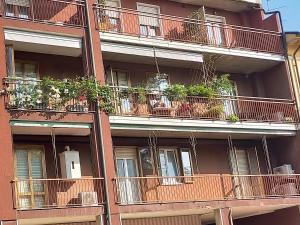 un immeuble d'appartements avec des plantes en pot sur ses balcons dans l'établissement CASA DELLA ZIA ELSA, à Vérone