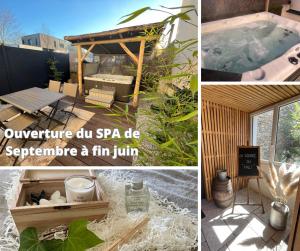 ChouzelotLA SOURCE DU PREI & SPA - DOMAINE LOUE PAISIBLE - Calme - Terrasse - Parking的一张连在一起的热水浴缸和水疗中心的照片