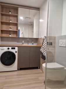 cocina con lavadora y fregadero en Apartment Paulínska, en Trnava