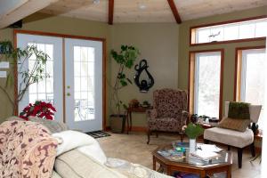 A seating area at Rustic Farmhouse in Gaspereau Valley Wine Country!