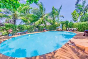 une piscine avec des palmiers en arrière-plan dans l'établissement Villas Dora and Holly, à Diani Beach