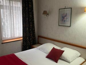 - une chambre avec un lit avec deux oreillers et une fenêtre dans l'établissement Hotel Val Saint Hilaire, à Givet