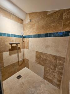 a bathroom with a shower with a sink and a shower at Sur les toits in Draguignan