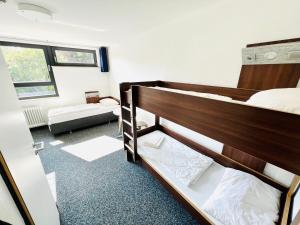 een slaapkamer met een stapelbed en een bank bij Jugendherberge City-Hostel Köln-Riehl in Keulen